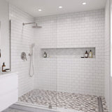 Brushed nickel shower system with rainfall shower head and handheld shower for modern bathroom