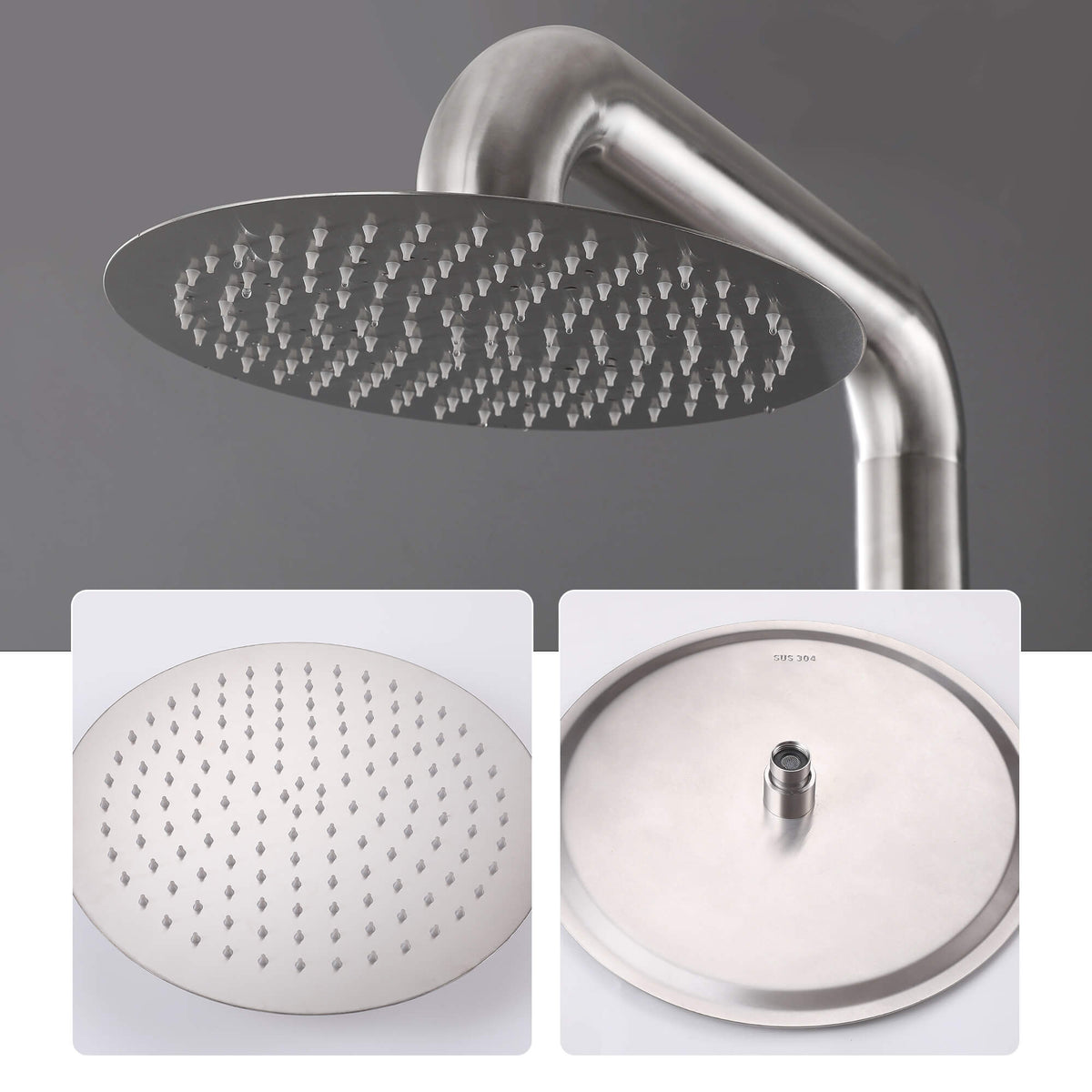 Freestanding Poolside Outdoor Shower with 12-Inch Rainfall Head, Foot Rinse Spout, Shelf & Towel Hook