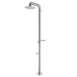 Freestanding Poolside Outdoor Shower with 12-Inch Rainfall Head, Foot Rinse Spout, Shelf & Towel Hook