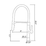 Chrome pull-down faucet measurement diagram showing 20.3 inch height and 9 inch spout reach
