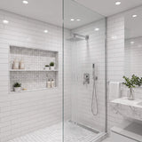 Chrome rainfall shower head delivering full body water coverage for a relaxing shower experience