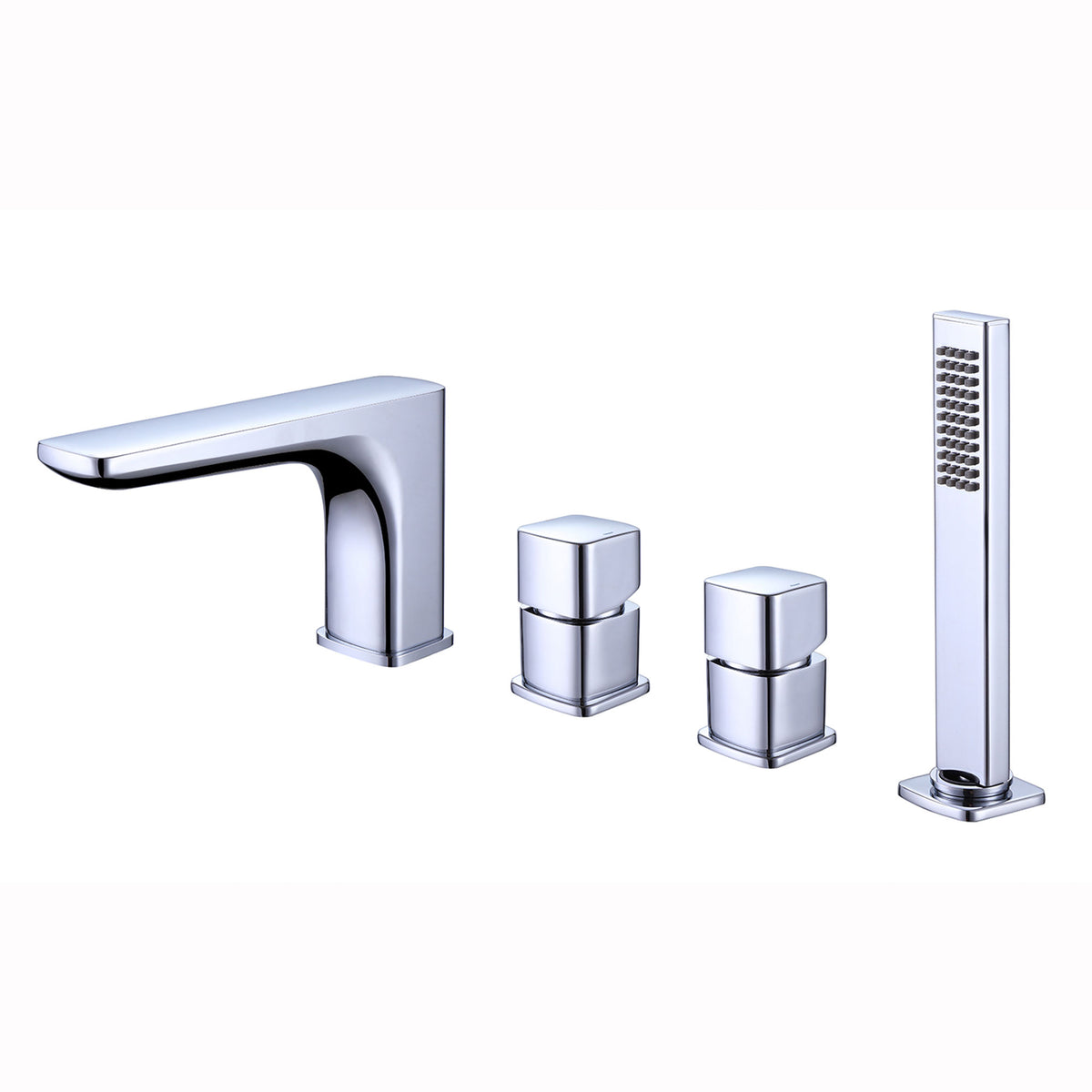 4-Hole Deck-Mount Tub Faucet with Extended Spout and Hand Shower