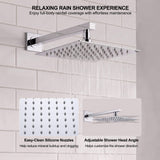 Polished chrome square rain shower head with easy-clean silicone nozzles and adjustable shower angle