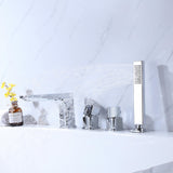 4-Hole Deck-Mount Tub Faucet with Extended Spout and Hand Shower