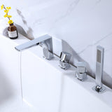 4-Hole Deck-Mount Tub Faucet with Extended Spout and Hand Shower