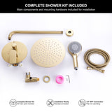 Complete brushed gold rain shower system kit with rain shower head handheld shower valve hose and installation hardware