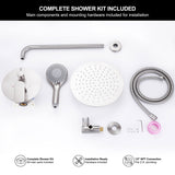 Complete brushed nickel rain shower system kit with rainfall shower head handheld shower valve and installation hardware