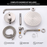 Full bath and shower package with 9.84-inch rain head, wall arm, pencil hand shower, hose, holder and bathtub faucet