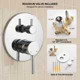 Included brass rough-in body, circular trim plate and separate flow controls with standard U.S. 1/2-inch NPT connections