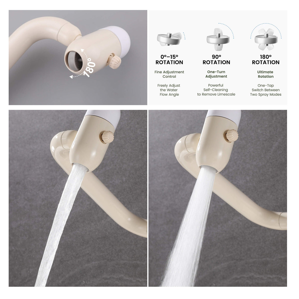 Adjustable shower head with 360 degree rotation and multiple spray modes for flexible water flow control
