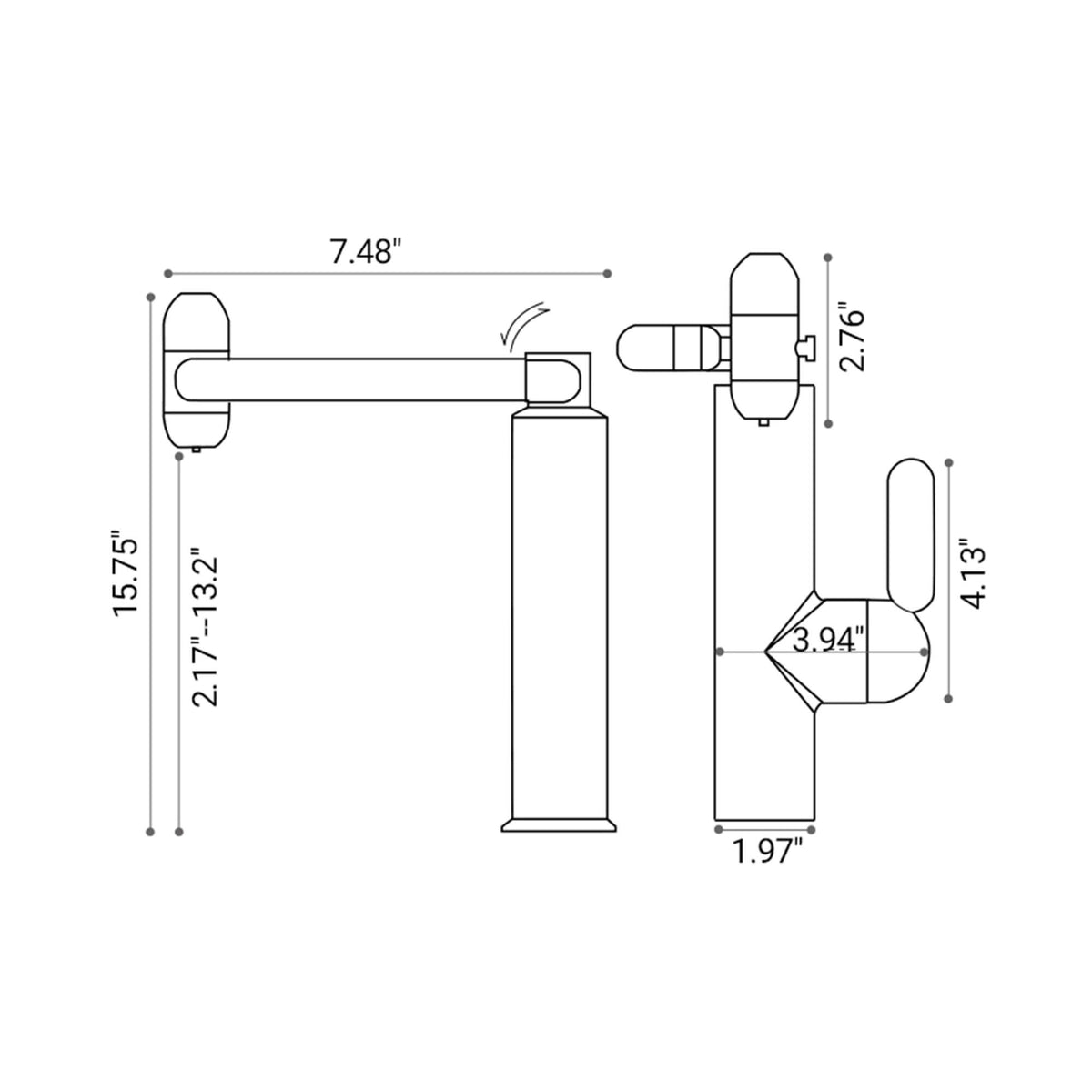 Cream white bathroom faucet dimensions and installation measurement diagram