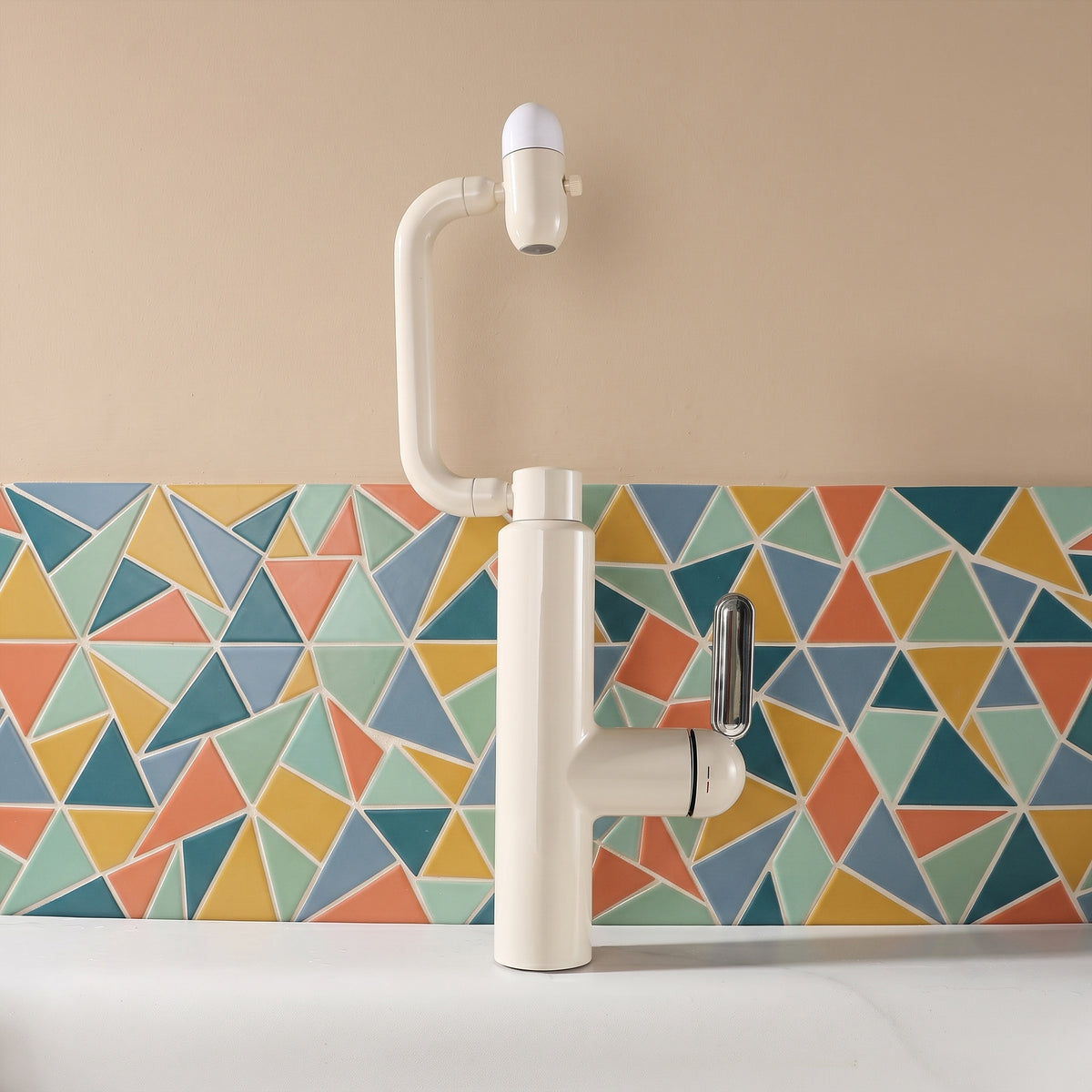 Cream white vanity sink faucet with modern bathroom design