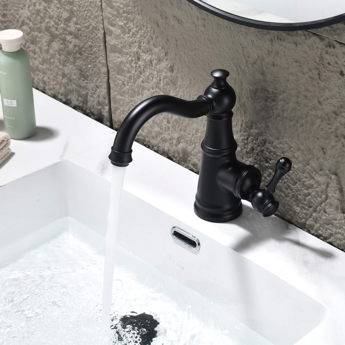 Single Hole Bathroom Faucet with Curved Spout Vintage Vanity Sink Mixer Tap