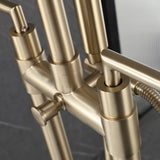 Twin-Column Freestanding Tub Filler with Dual Handles & Hand Shower