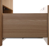 Soft-close drawer hardware inside floating bathroom vanity