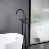 Twin-Column Freestanding Tub Filler with Dual Handles & Hand Shower