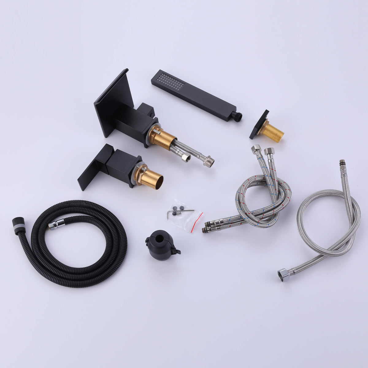 3-Hole Square Waterfall Roman Tub Faucet with Hand Shower