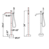 Dimensions of freestanding tub filler with 34-inch height, 8.66-inch spout reach, and 5.9-inch base