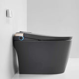 Side view of gray one-piece smart bidet toilet with heated seat and side control knob