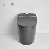 Gray smart bidet toilet with built-in water tank, LED display and remote control