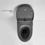 Top view of gray smart bidet toilet with open lid and integrated wash system