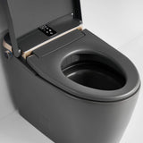 Gray smart bidet toilet with open heated seat and integrated washing functions
