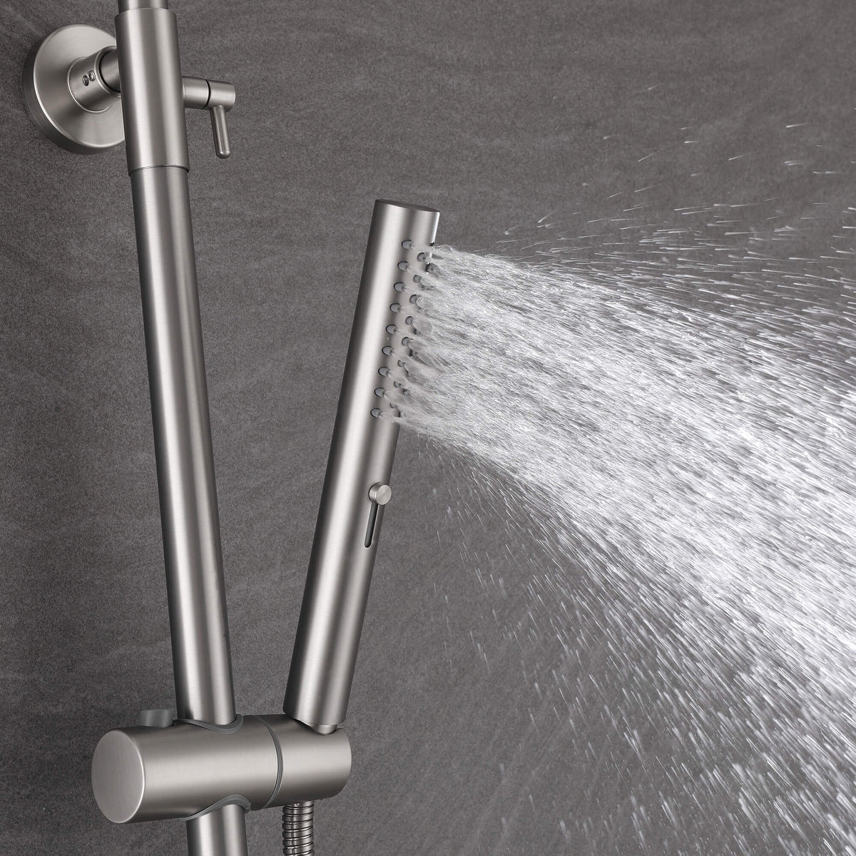 Brushed nickel handheld shower delivering a wider rinsing spray