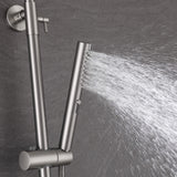Brushed nickel handheld shower delivering a wider rinsing spray