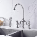 8-Inch Bridge Kitchen Faucet with Side Sprayer 360° Swivel Spout