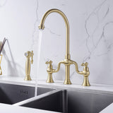8-Inch Bridge Kitchen Faucet with Side Sprayer 360° Swivel Spout