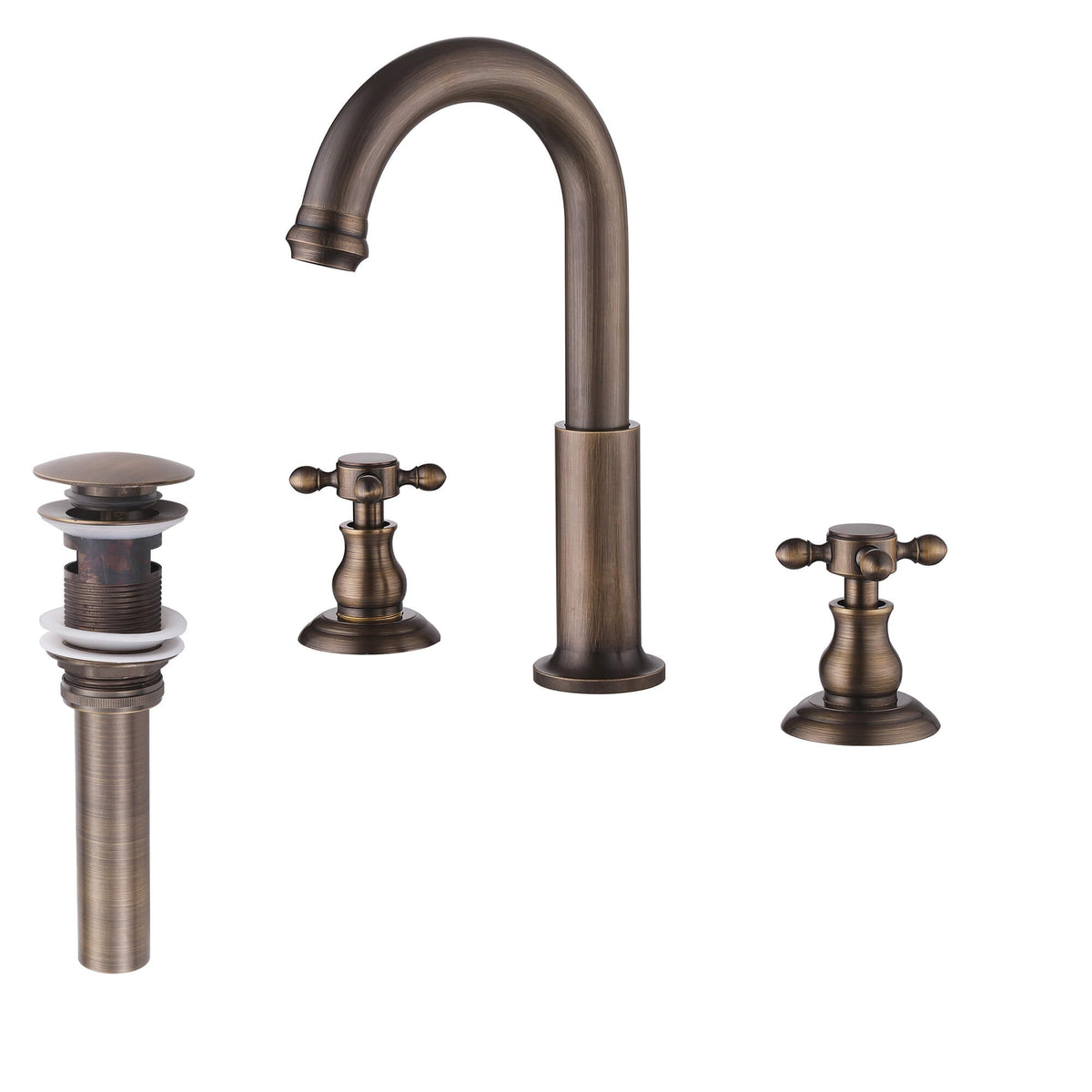 High arc bathroom faucet complete set with two cross handles and matching pop-up drain