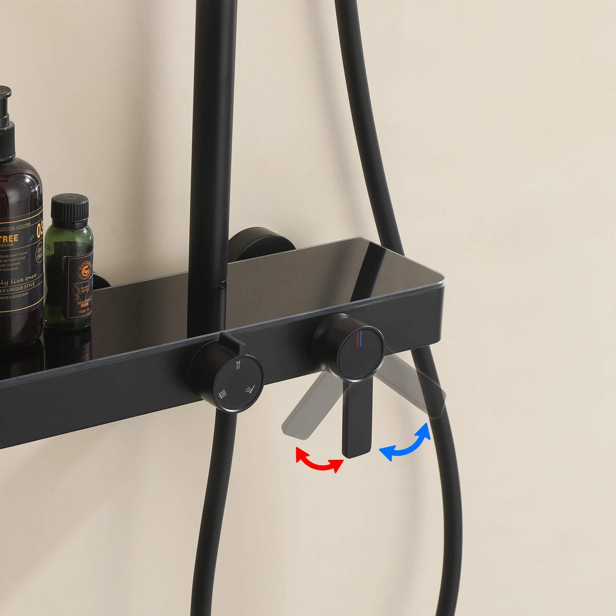 Exposed 3-Function Rain Shower Column with Shelf & Waterfall Tub Filler