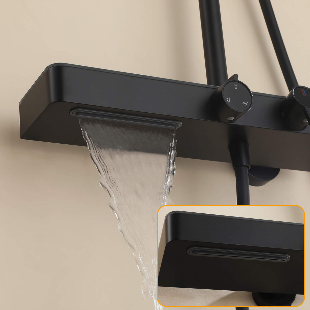 Exposed 3-Function Rain Shower Column with Shelf & Waterfall Tub Filler