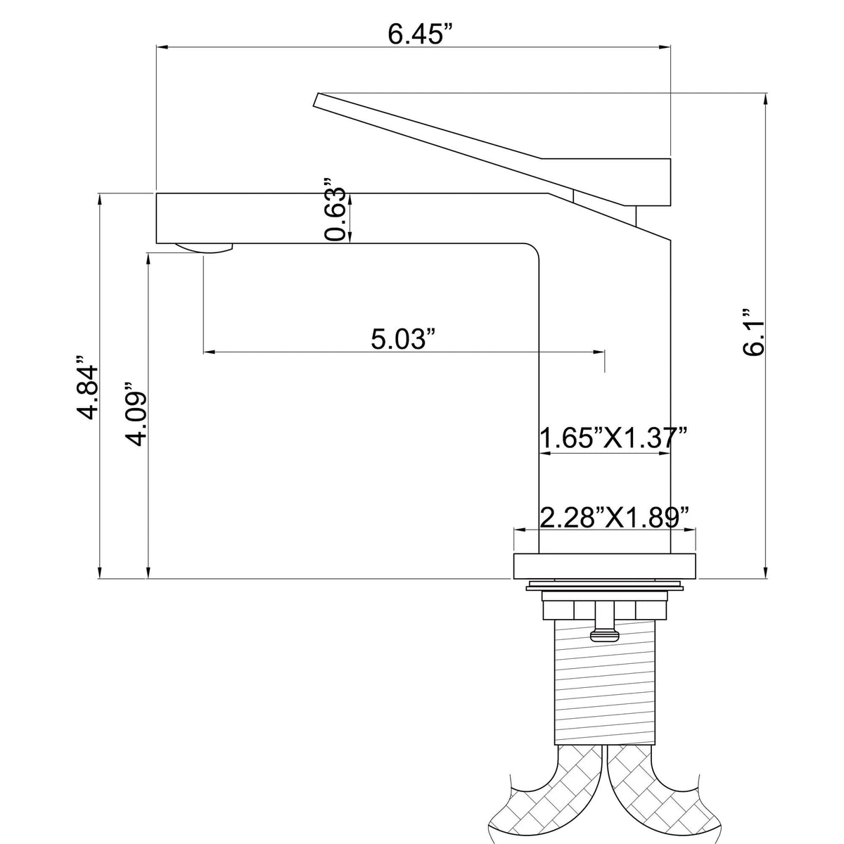 Contemporary Flat Spout Faucet for Deck Mount Sink