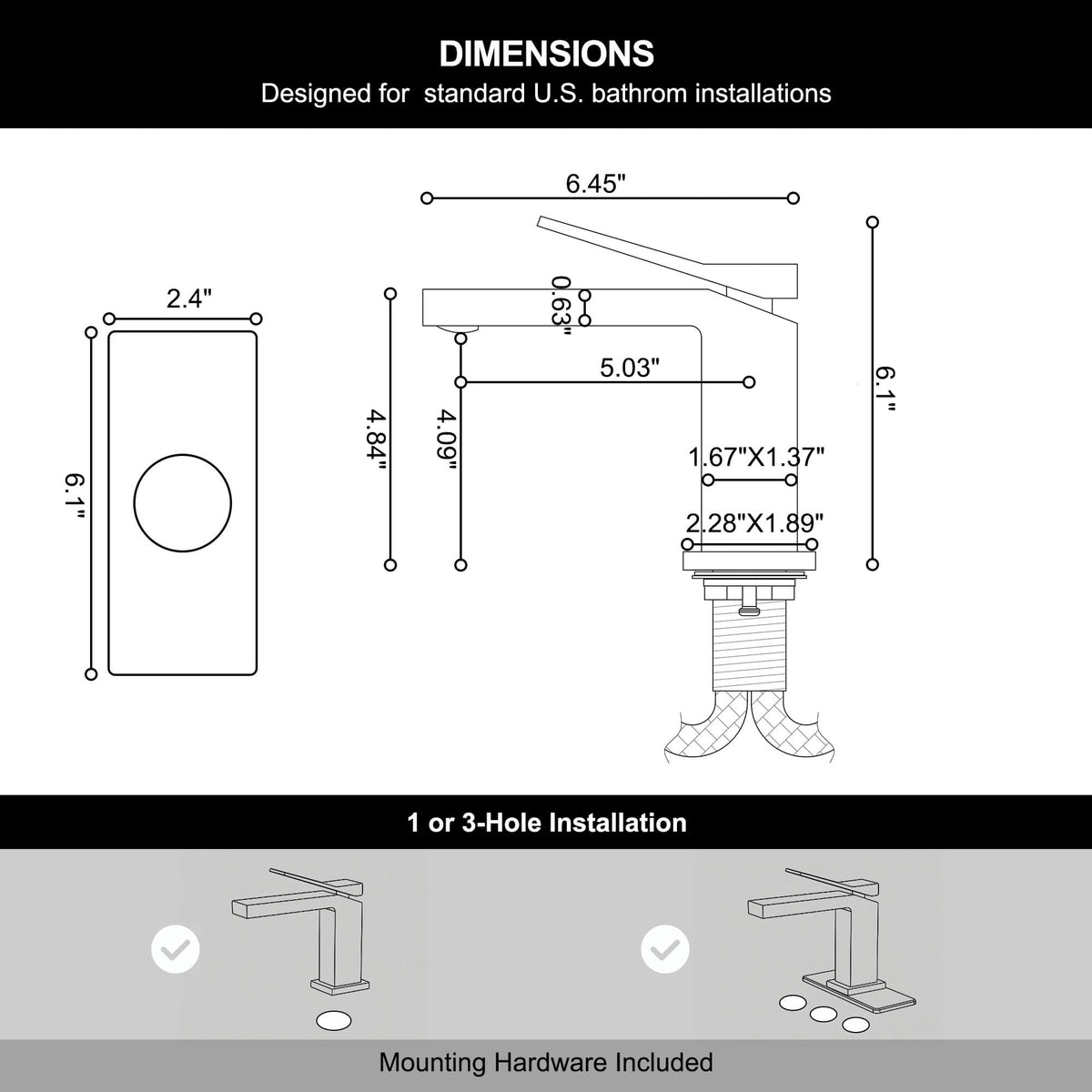 JK0018 brushed gold bathroom faucet dimensions and specifications for standard bathroom installation