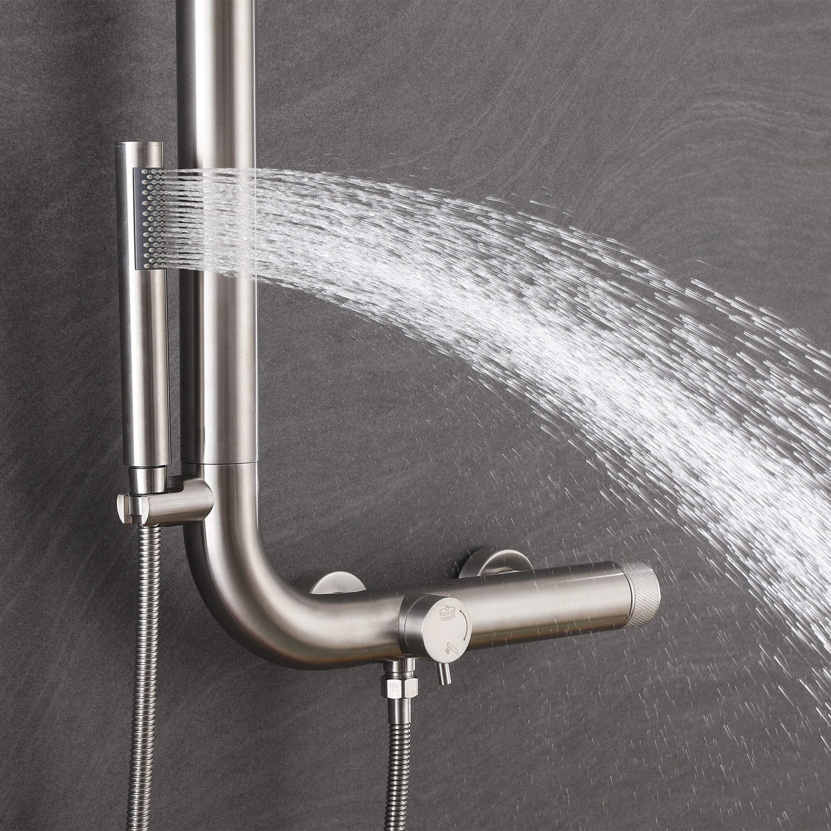 Stainless steel outdoor shower handheld spray water flow performance