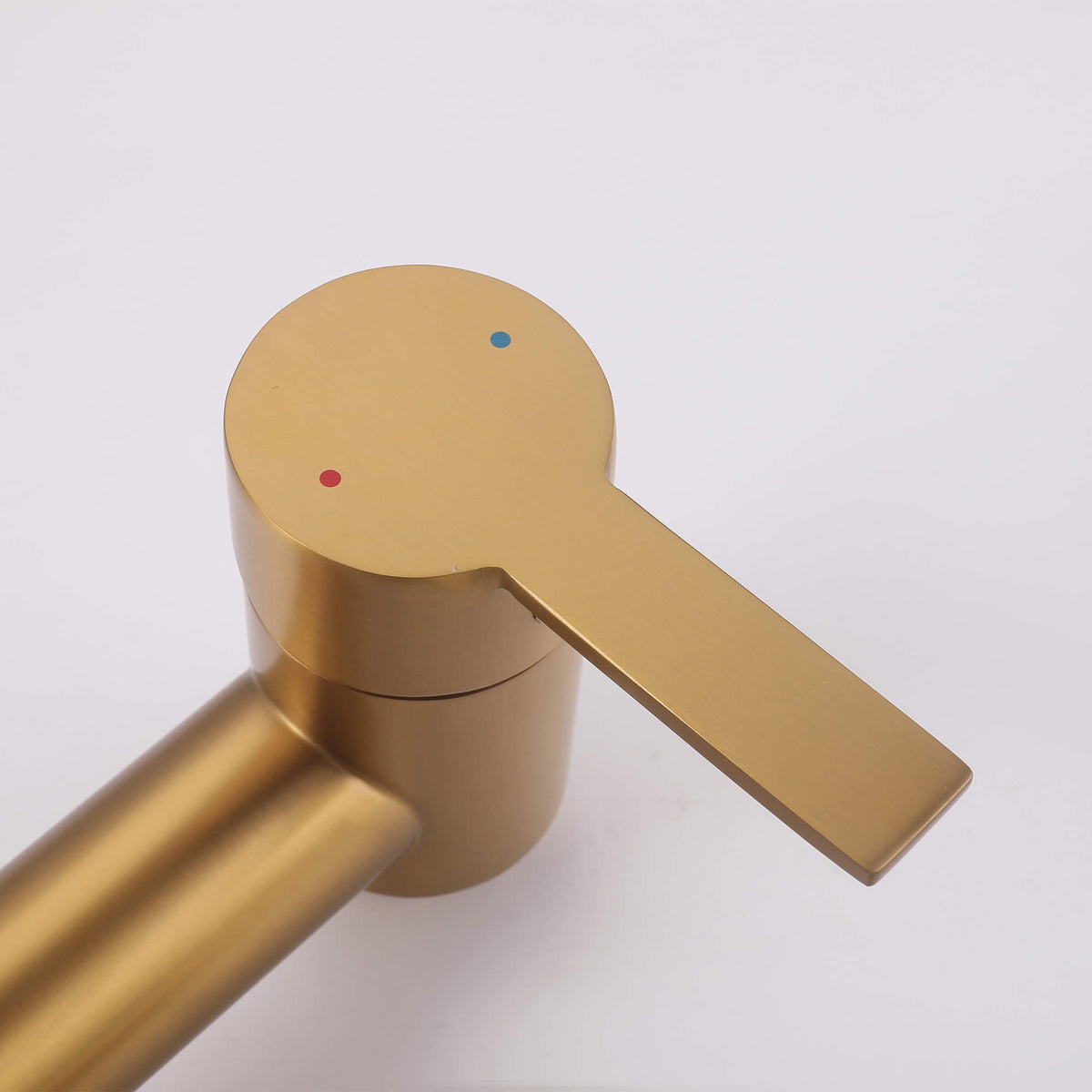 JK0566 brushed gold shower mixer handle with red and blue hot and cold water indicators