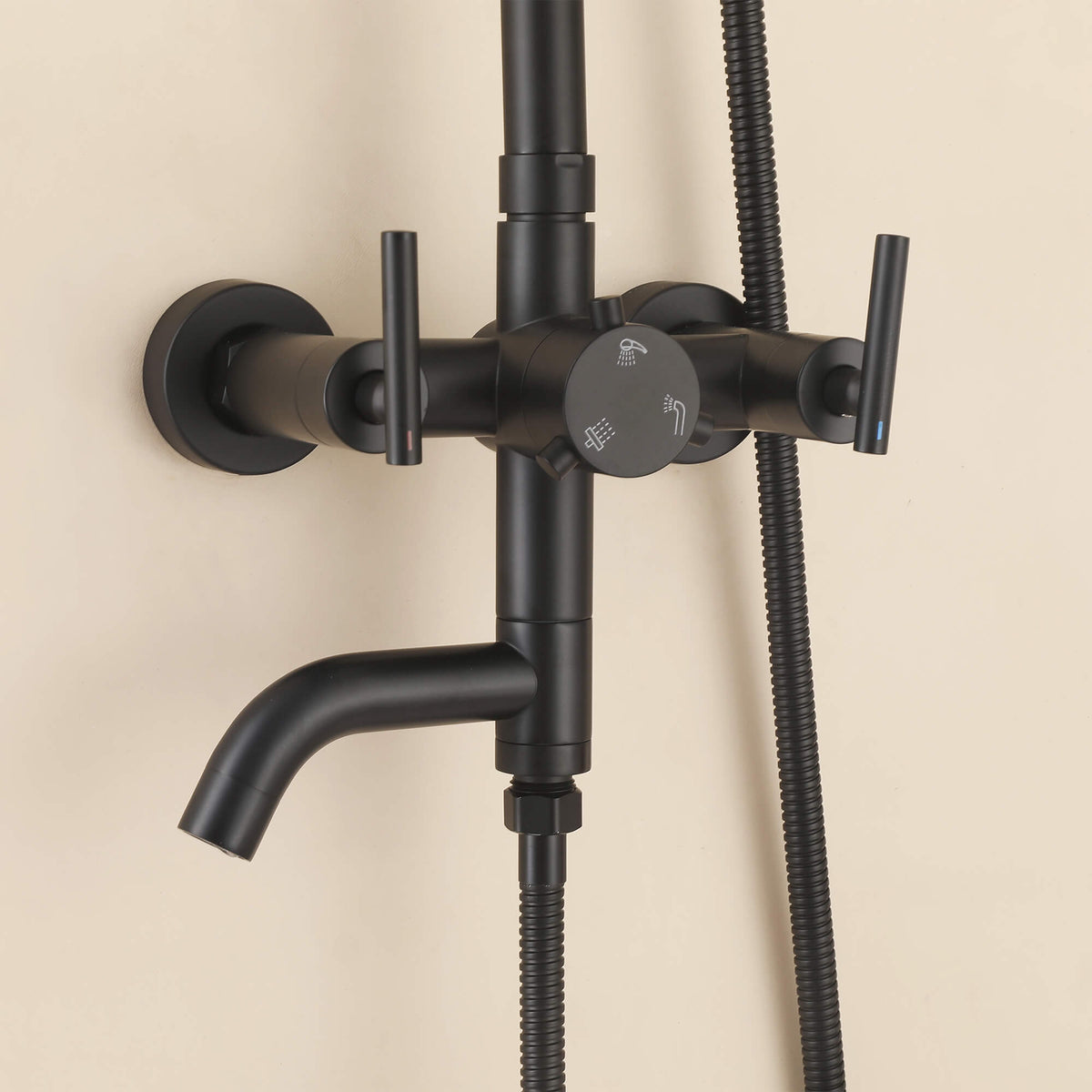 Dual-Handle Cylindrical Shower Column with Rain Head & Tub Spout
