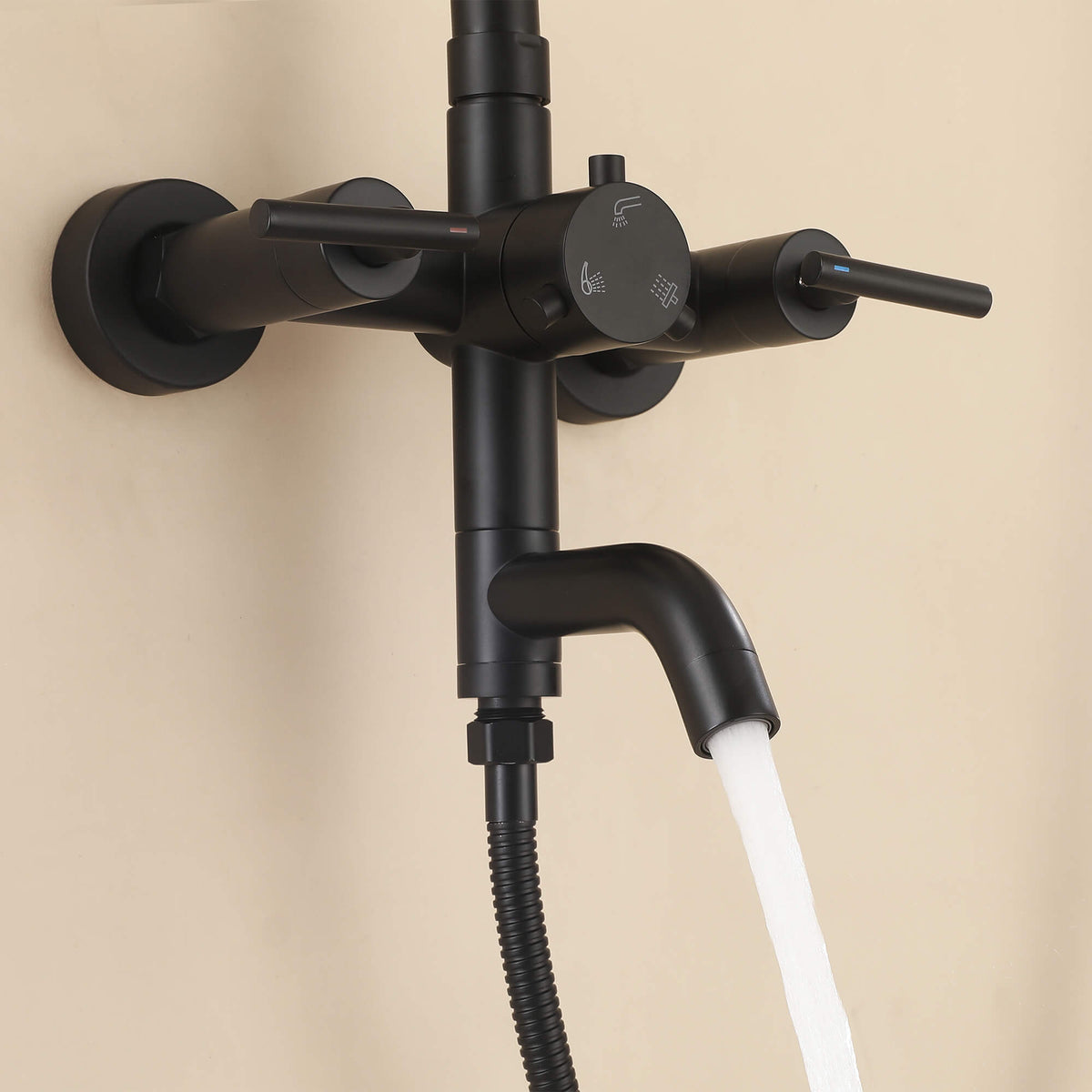 Dual-Handle Cylindrical Shower Column with Rain Head & Tub Spout