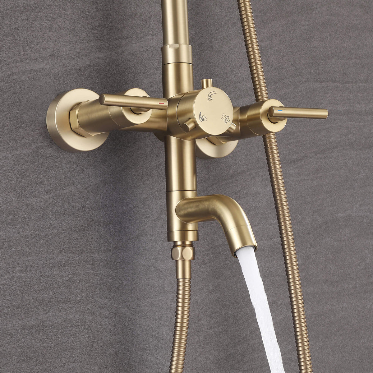 Dual-Handle Cylindrical Shower Column with Rain Head & Tub Spout