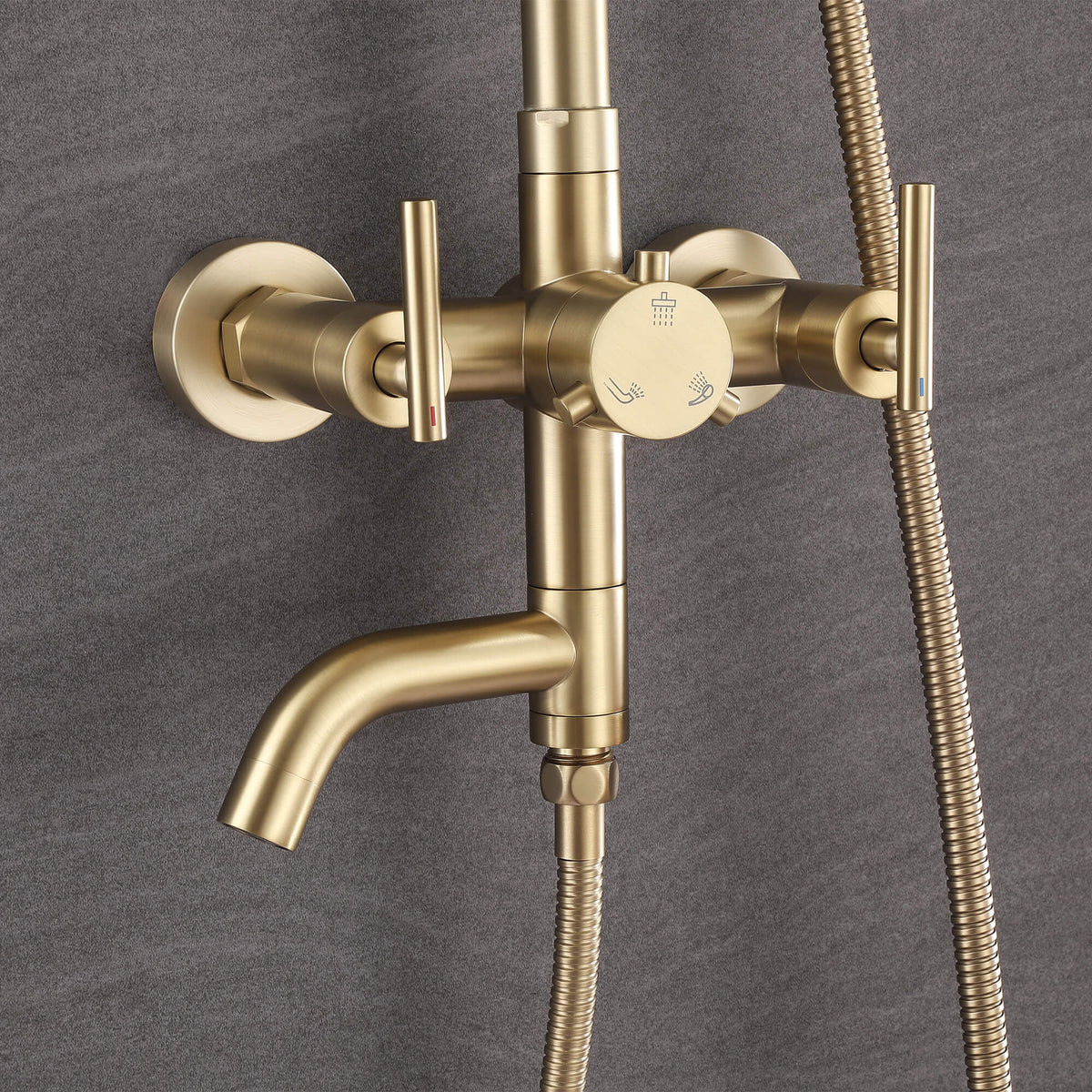 Dual-Handle Cylindrical Shower Column with Rain Head & Tub Spout