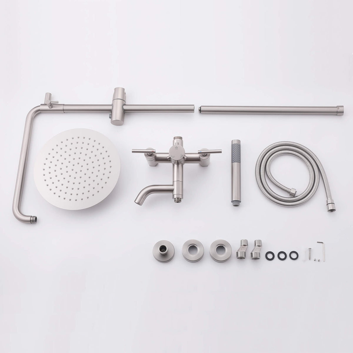 Dual-Handle Cylindrical Shower Column with Rain Head & Tub Spout