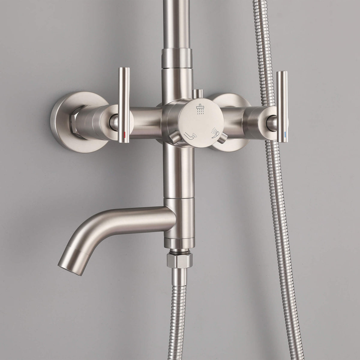 Dual-Handle Cylindrical Shower Column with Rain Head & Tub Spout