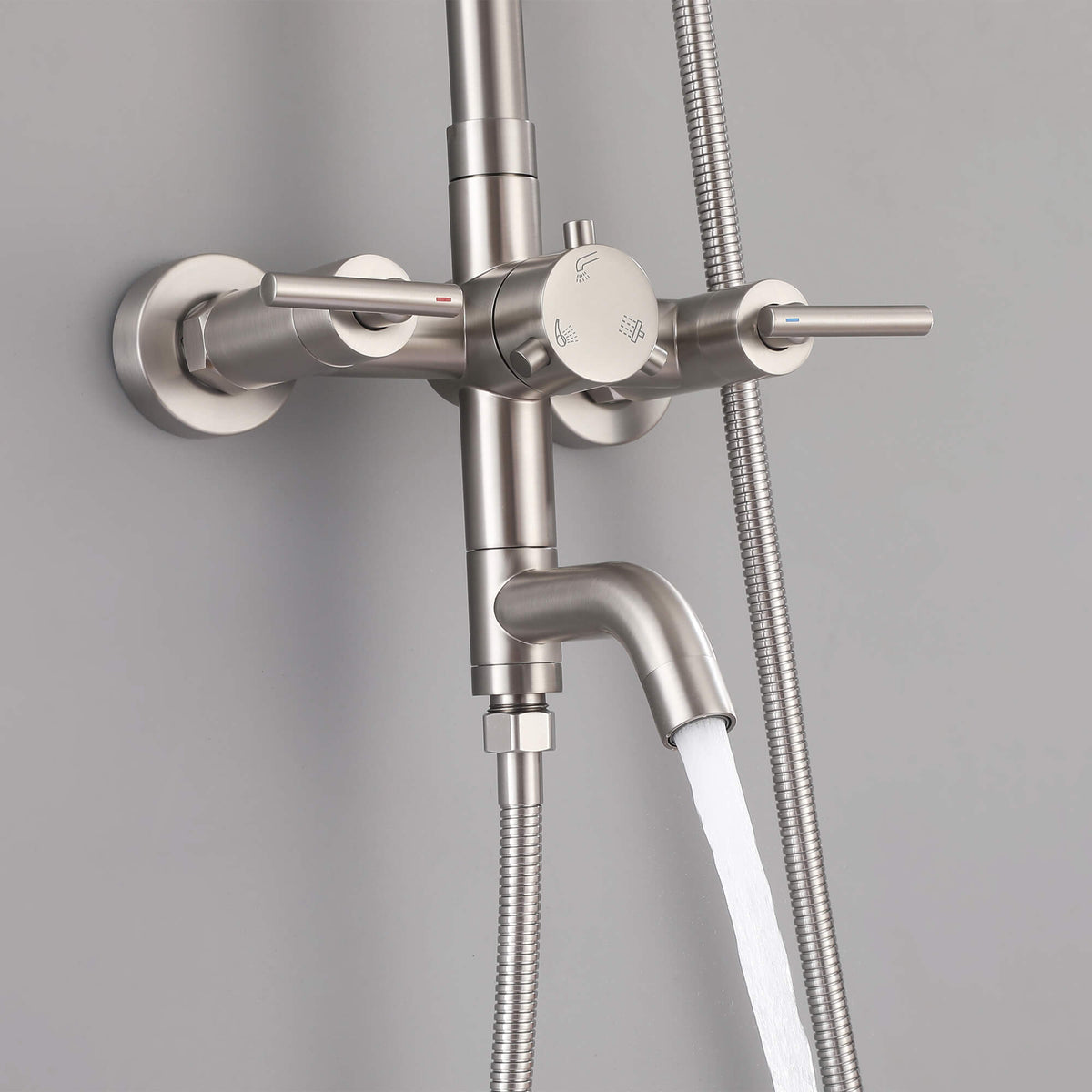 Dual-Handle Cylindrical Shower Column with Rain Head & Tub Spout