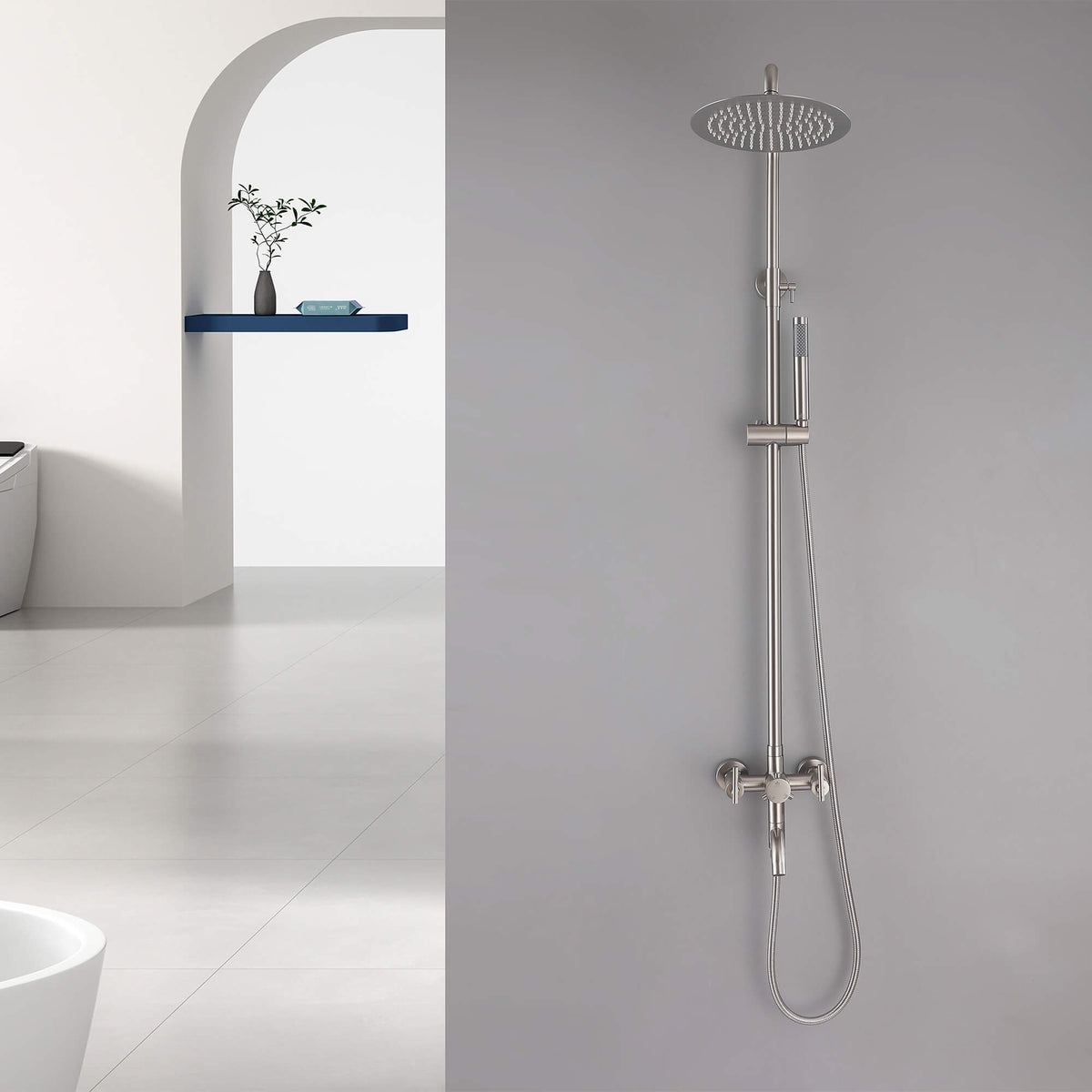 Dual-Handle Cylindrical Shower Column with Rain Head & Tub Spout