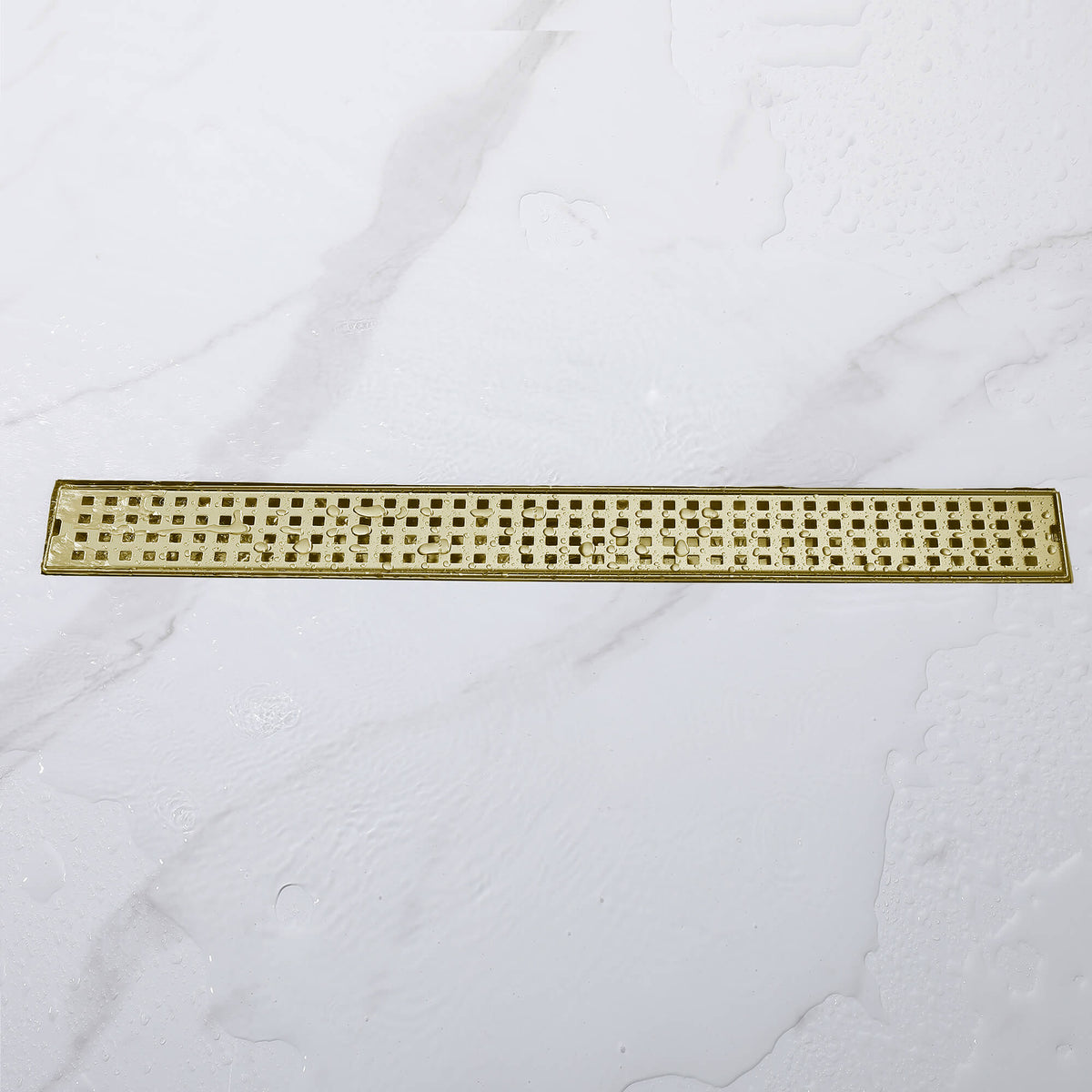 Brushed gold square grate for linear shower drain