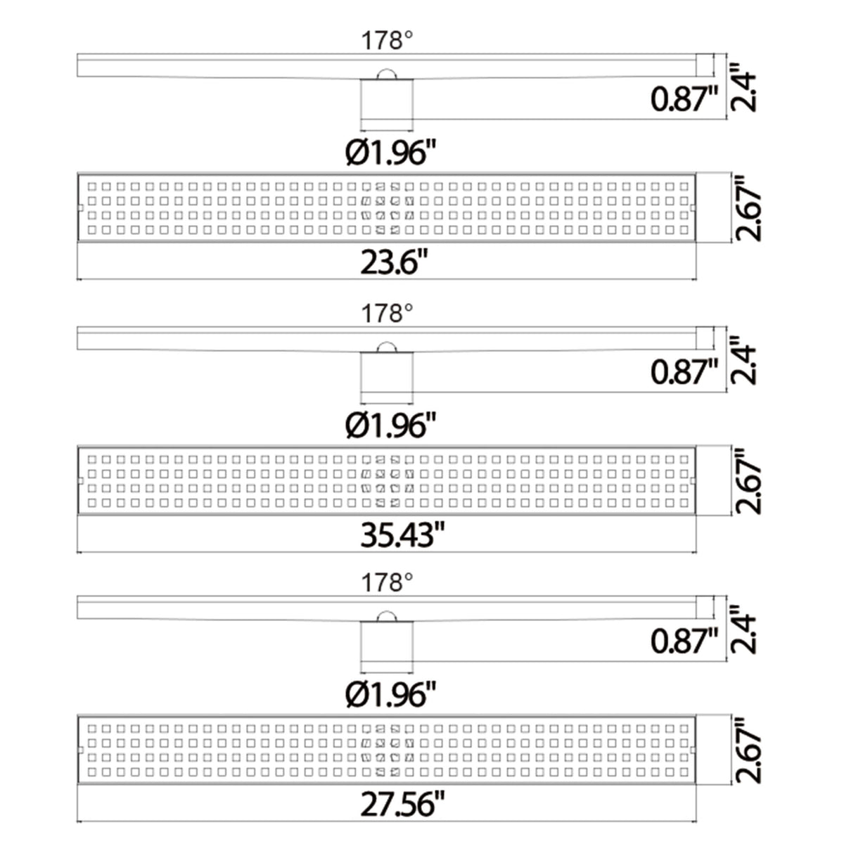 Linear Shower Drain Rectangular Floor Drain Square Hole Pattern Cover Grate Removable 304 Stainless Steel