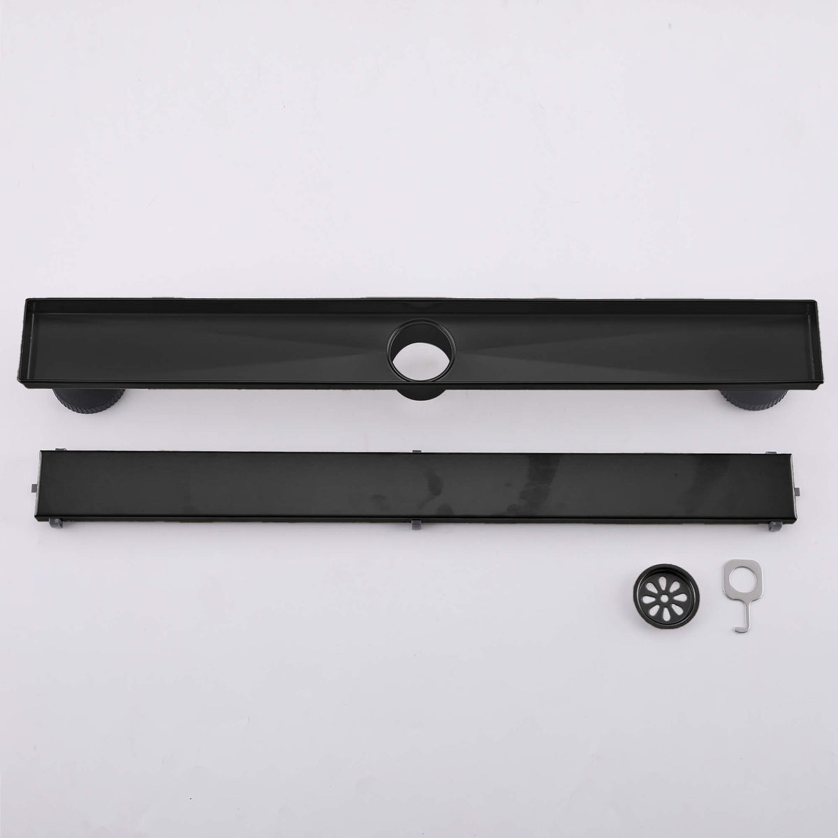 2-in-1 Linear Shower Drain 304 Stainless Steel Bathroom Floor Drain with Tile Insert Grate and Hair Strainer
