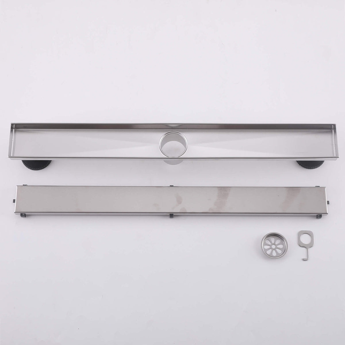 2-in-1 Linear Shower Drain 304 Stainless Steel Bathroom Floor Drain with Tile Insert Grate and Hair Strainer