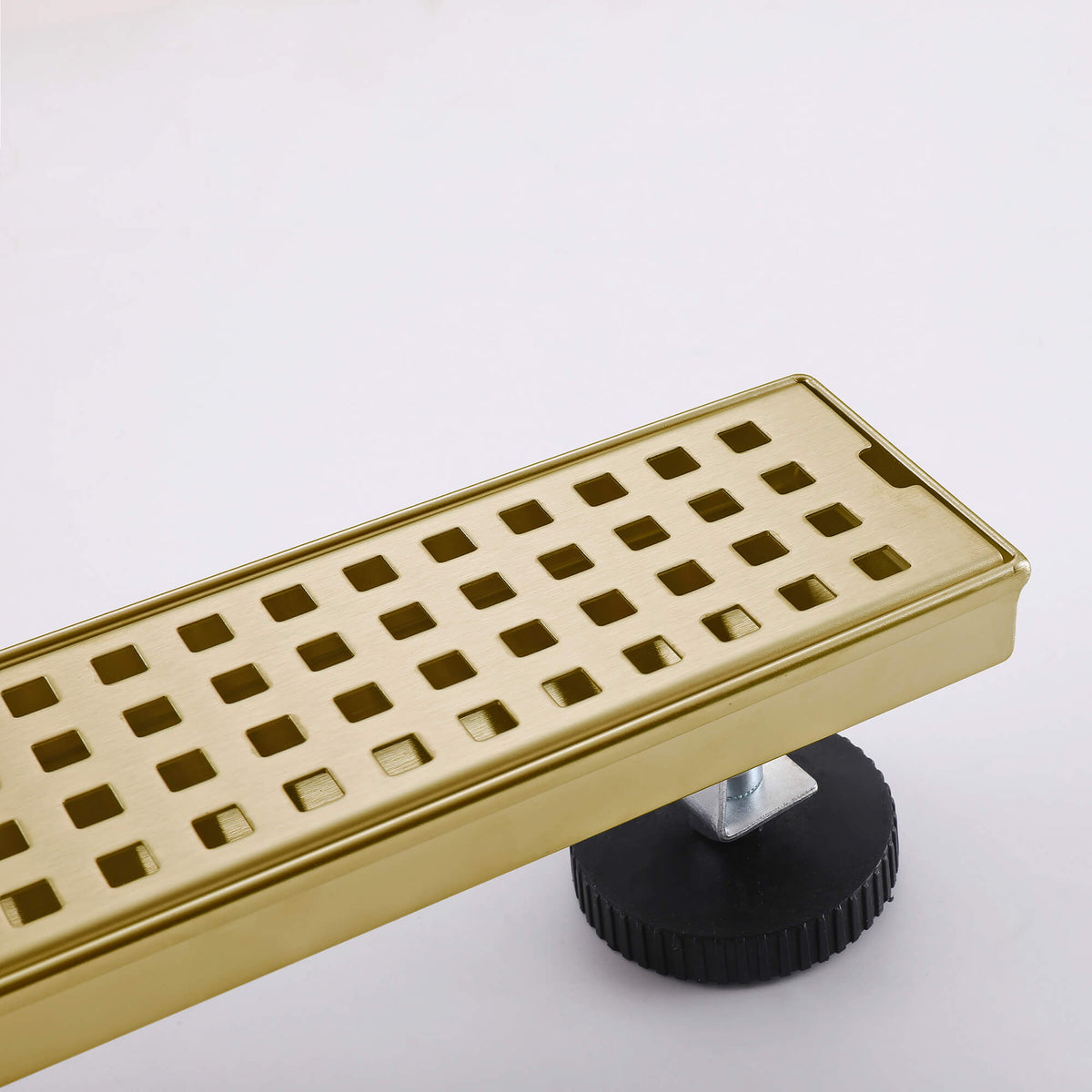 Brushed gold linear shower drain square grate detail brushed gold finish